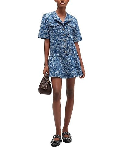 Ganni Dark Blue Tapestry Denim Mini Dress