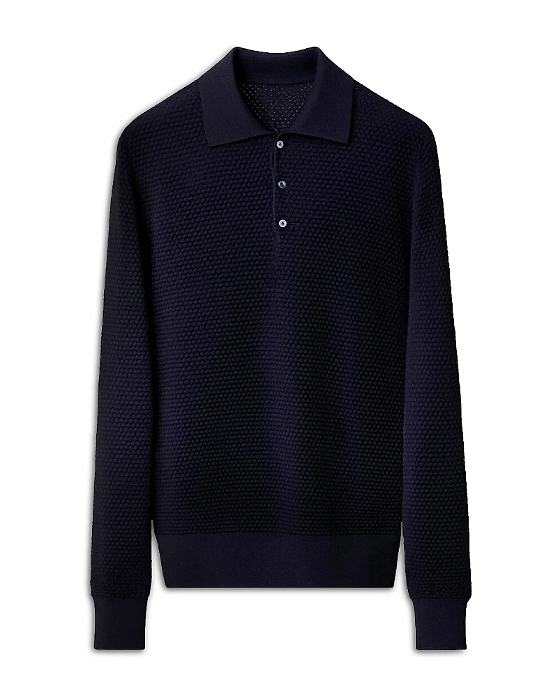 Eton Relaxed Fit Popcorn Stitch Merino Wool Polo Sweater