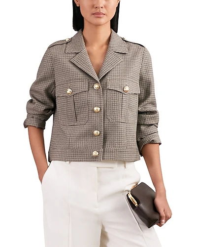 Reiss Cropped Checkered Wool Jacket