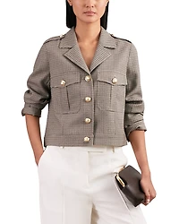 Reiss Cropped Checkered Wool Jacket