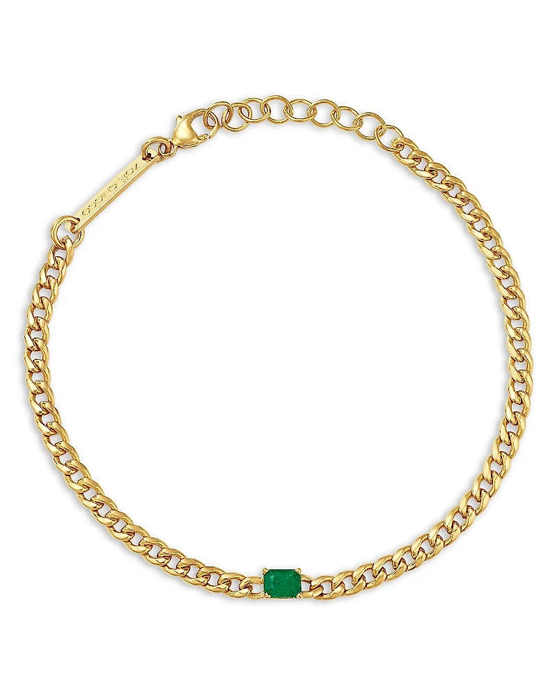 Zoe Chicco 14K Yellow Gold Emerald Gemstones Emerald Solitaire Curb Link Chain Bracelet