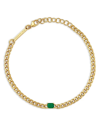 Zoe Chicco 14K Yellow Gold Emerald Gemstones Emerald Solitaire Curb Link Chain Bracelet
