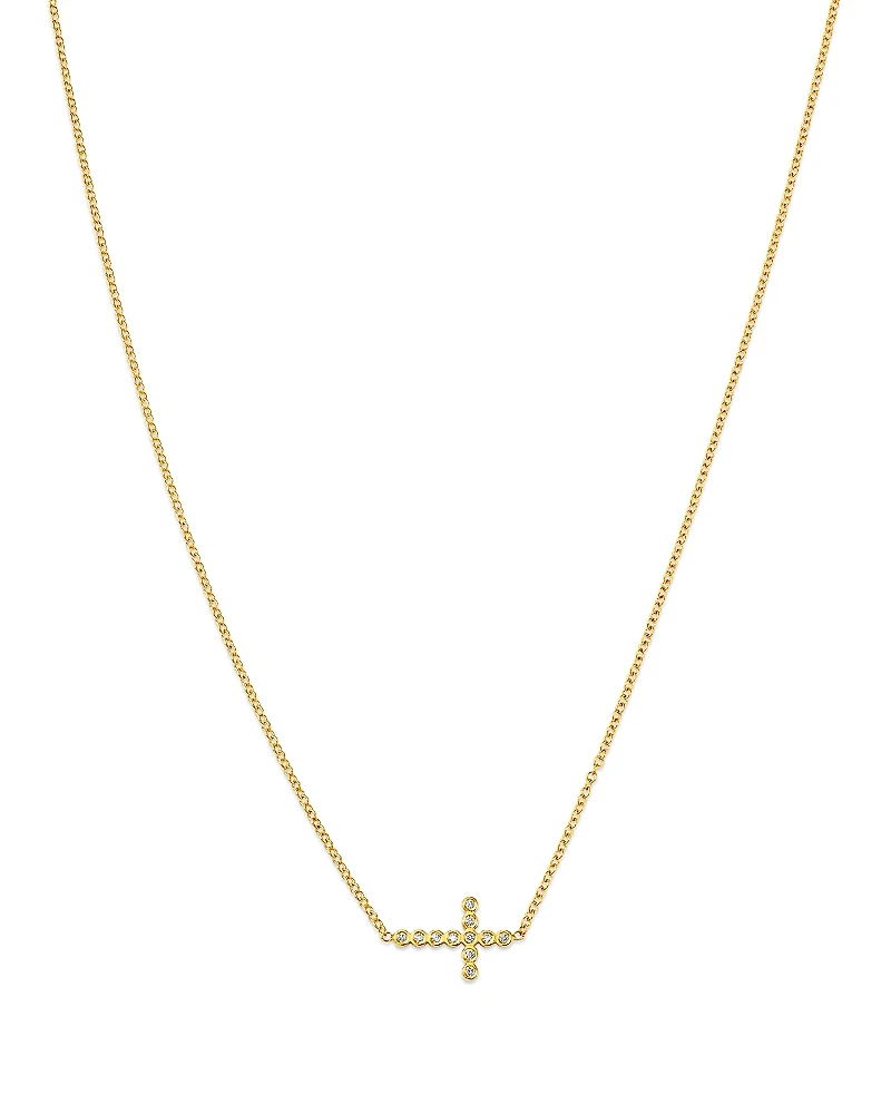 Zoe Chicco 14K Yellow Gold Bezel Diamonds Cross Pendant Necklace, 14-16