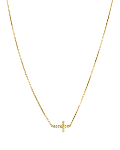 Zoe Chicco 14K Yellow Gold Bezel Diamonds Cross Pendant Necklace, 14-16