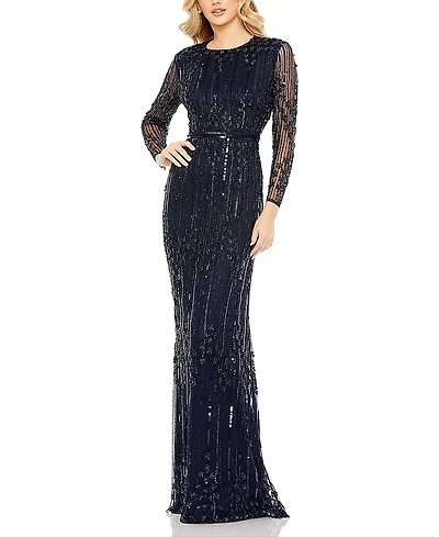 Mac Duggal Embellished Long Sleeve Column Gown