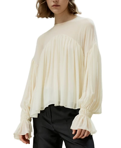 Lilysilk Sheer-Shoulder Ruffle Shirt