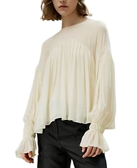 Lilysilk Sheer-Shoulder Ruffle Shirt