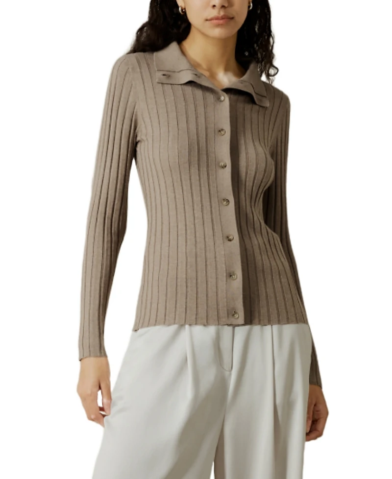 Lilysilk Ribbed Silk-Cashmere Blend Cardigan