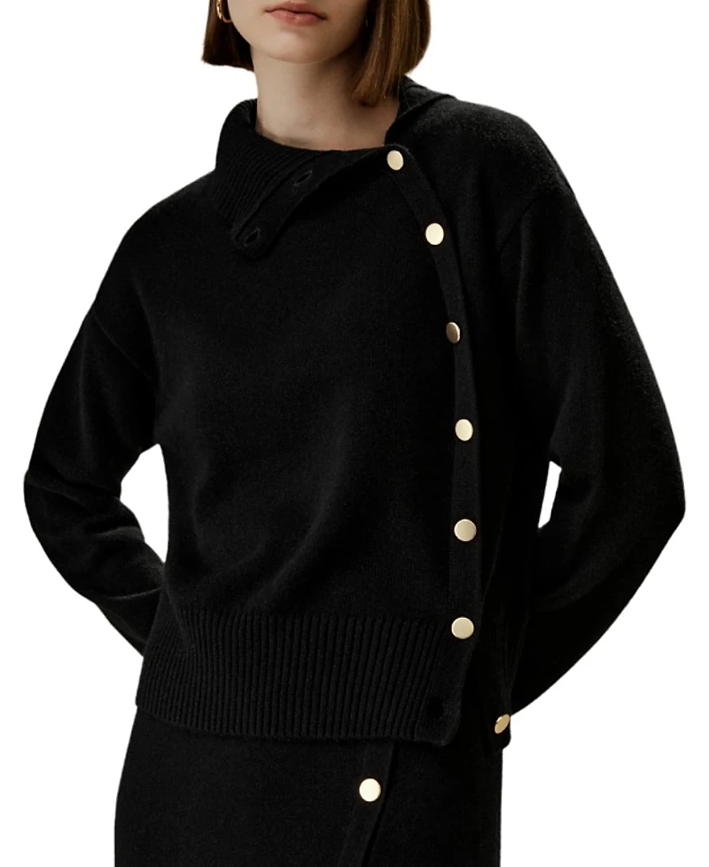 Lilysilk Cashmere Sweater with Row of Side Buttons