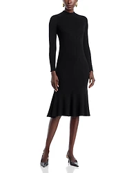 T Tahari Long Sleeve Mock Neck Rib Flare Dress