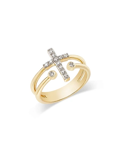 Bloomingdale's Fine Collection Diamond Cross & Bezel Double Row Ring