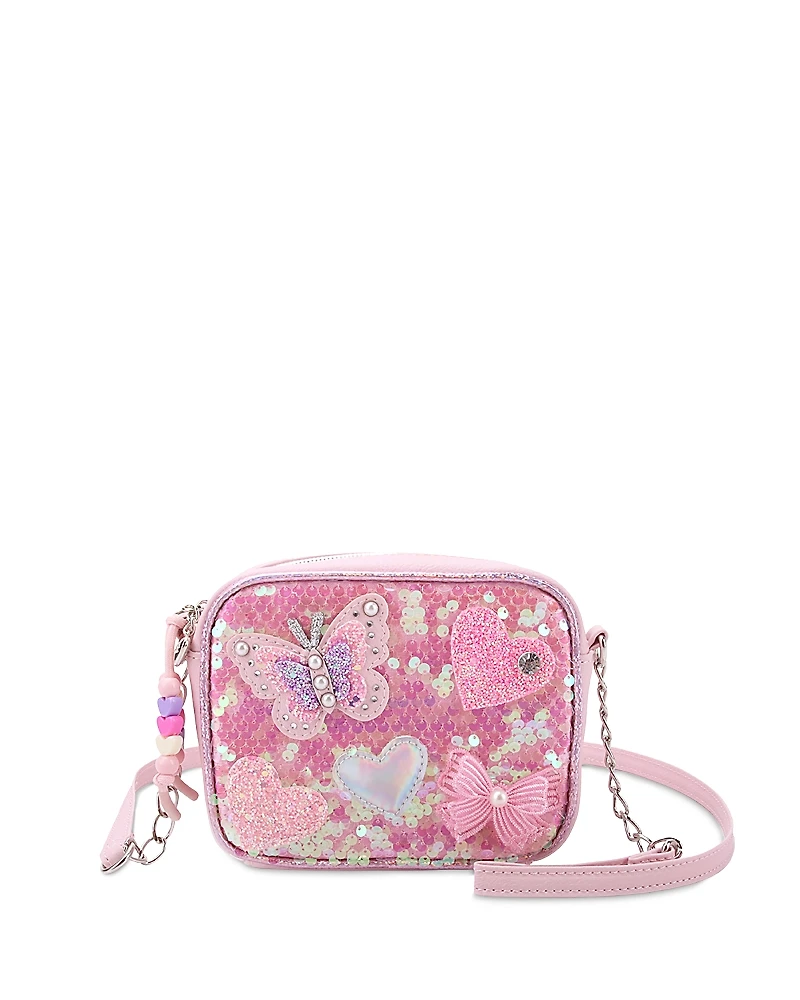Omg Accessories Girls' Butterfly Applique Sequin Crossbody Bag