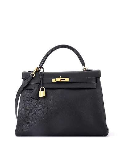 Pre-Owned Hermes Kelly 32 Handbag Black Togo with Gold Hardware