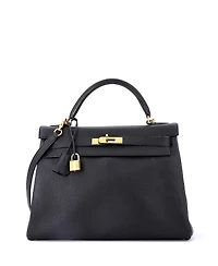 Pre-Owned Hermes Kelly 32 Handbag Black Togo with Gold Hardware