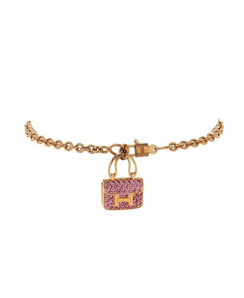 Pre-Owned Hermes Amulettes Constance Bracelet 18K Rose Gold with Pink Sapphires