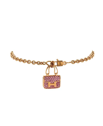 Pre-Owned Hermes Amulettes Constance Bracelet 18K Rose Gold with Pink Sapphires