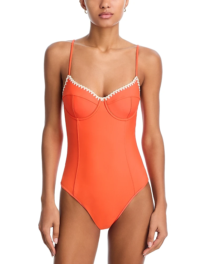 Ramy Brook Addisyn Crochet Trim One Piece Swimsuit