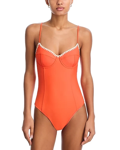 Ramy Brook Addisyn Crochet Trim One Piece Swimsuit
