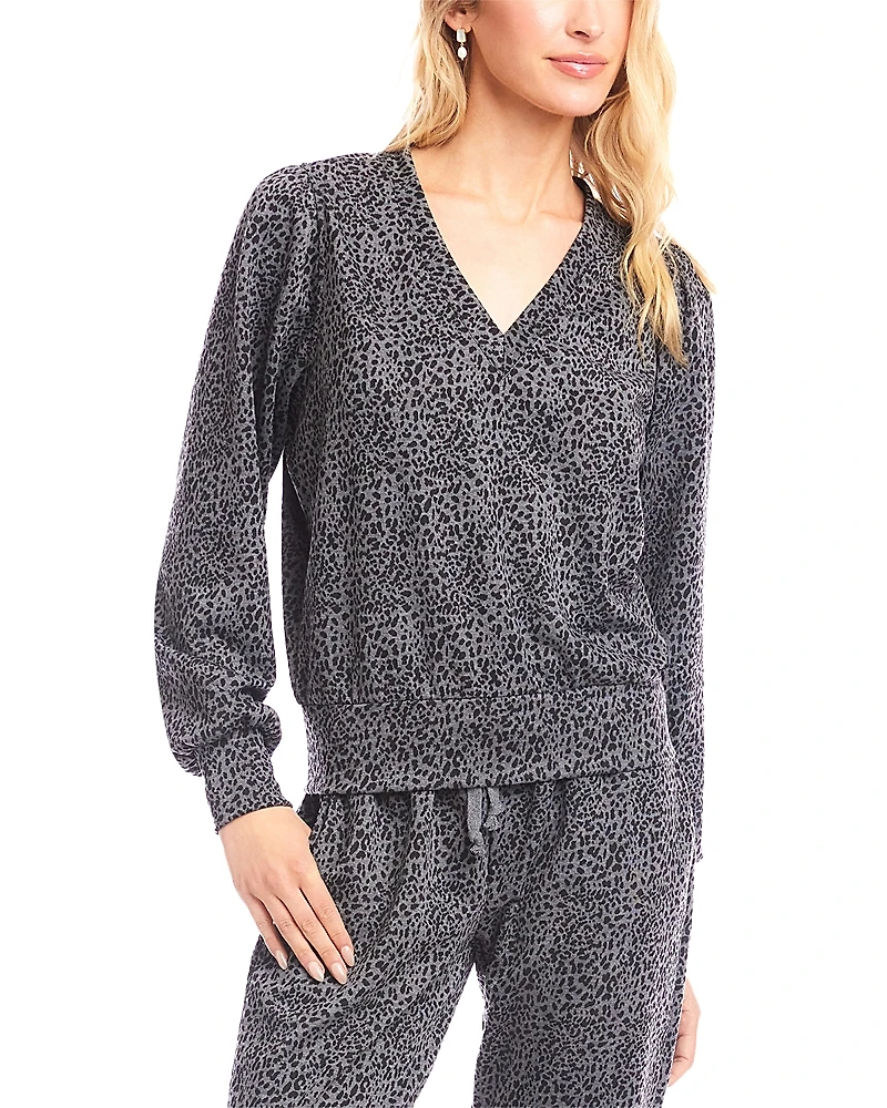 Karen Kane Printed Puff Sleeve V-Neck Sweatshirt