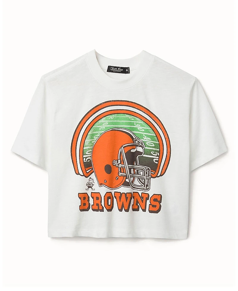Junk Food Clothing Women's Nfl Cleveland Browns Game Time Mock Neck Crop Tee