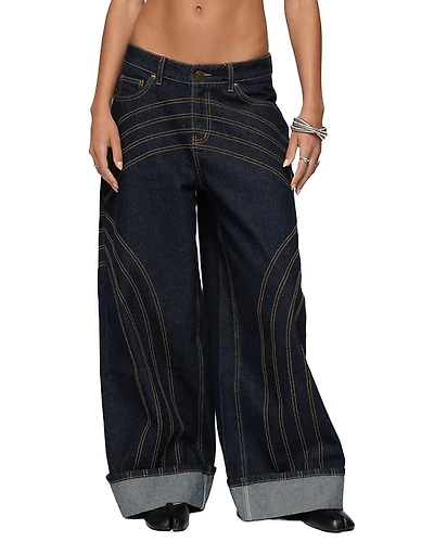 Edikted Cuffed Low Rise Wide Leg Jeans