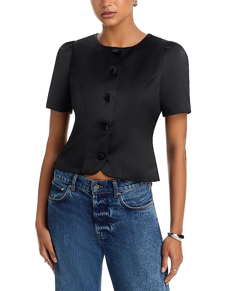 French Connection Jaxon Satin Puff Sleeve Top