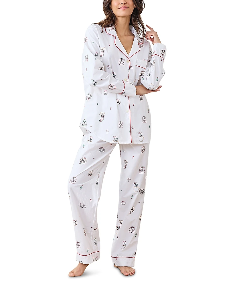 Print Fresh Holiday Cats Long Pajama Set