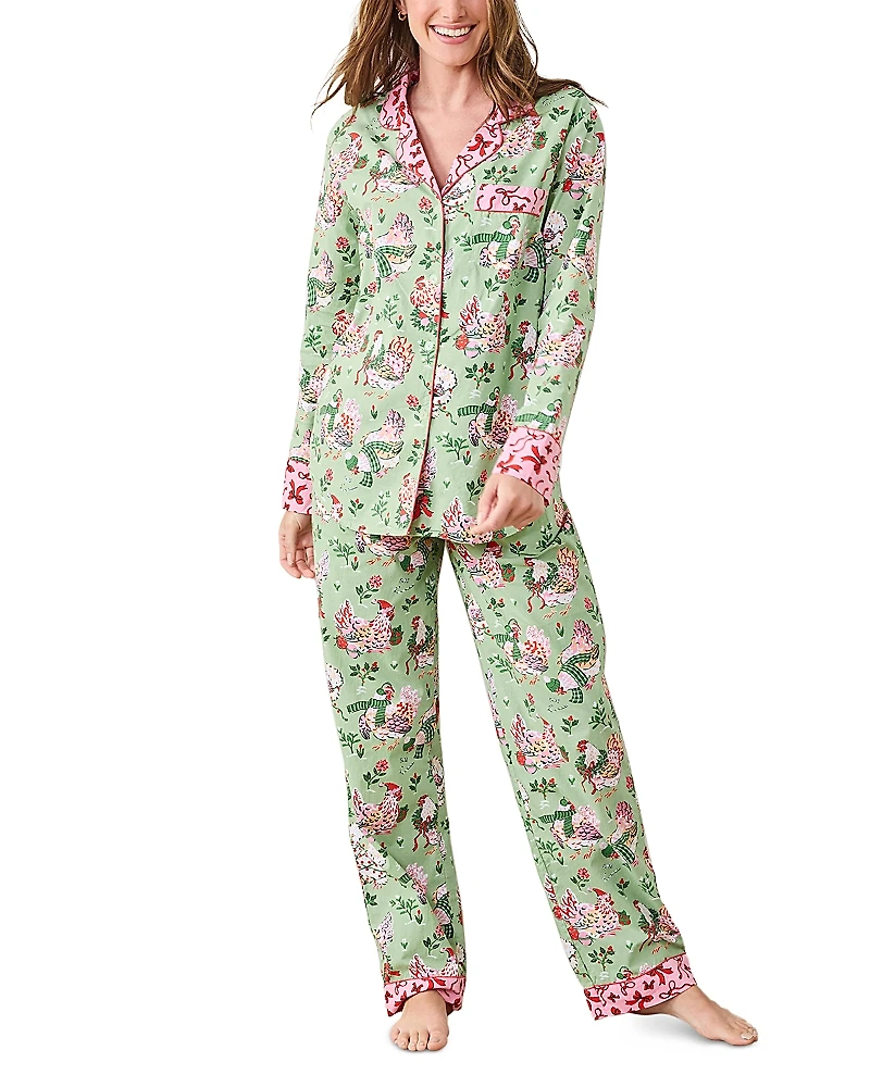 Print Fresh Holiday Hens Long Pajama Set
