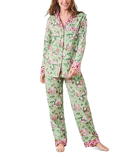 Print Fresh Holiday Hens Long Pajama Set