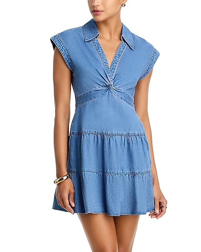 Alice and Olivia Mila Deep V Twist Front Denim Mini Dress