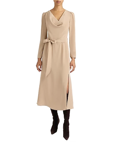 Santorelli Piper Long Sleeve Cowl Neck Silk Dress