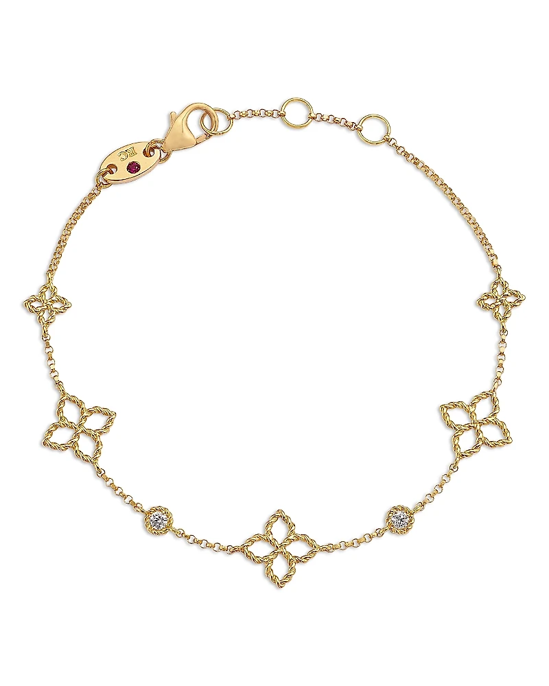 Roberto Coin 18K Yellow Gold Principessa Diamond Flower Chain Link Bracelet