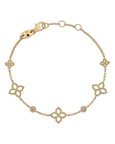 Roberto Coin 18K Yellow Gold Principessa Diamond Flower Chain Link Bracelet