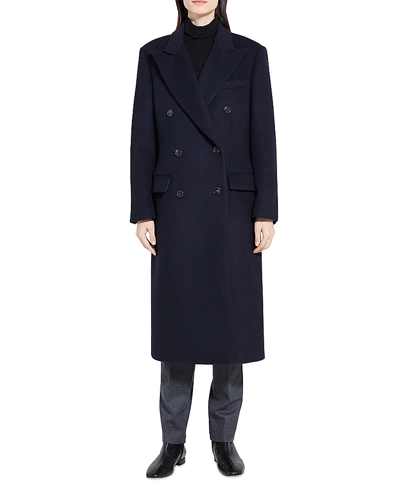 Theory Double Breasted Peak Lapel Coat