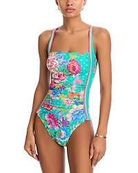 Johnny Was Marilyn Ruched One Piece Swimsuit