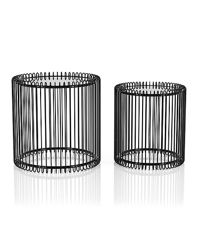 Furniture of America Nant Mirrored Glass Top Nesting Table with Curved Cage Base, Set of 2