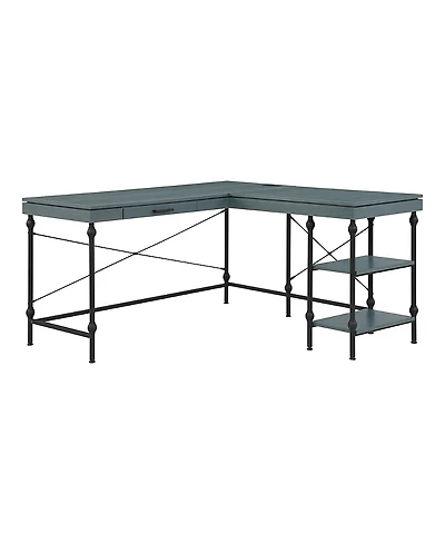 Furniture of America Hudson Steel L-Shape Corner Desk with USBs and Outlets