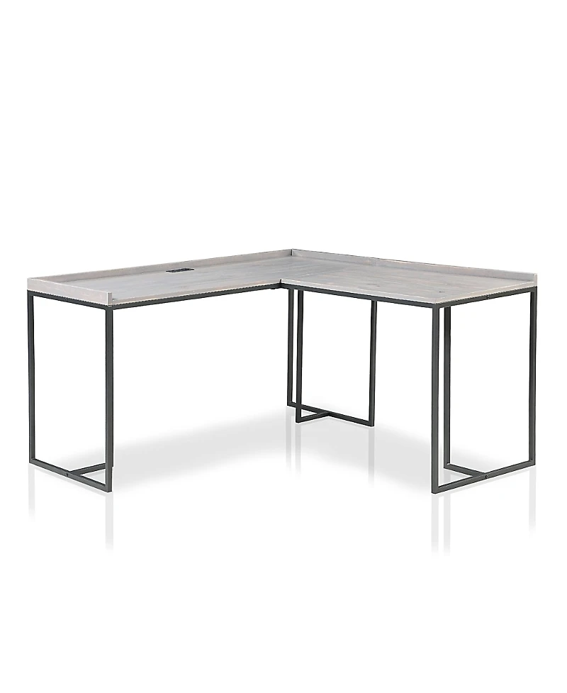Furniture of America Hinsdale Metal Base L-Shaped Computer Desk with Usb Port and Outlet