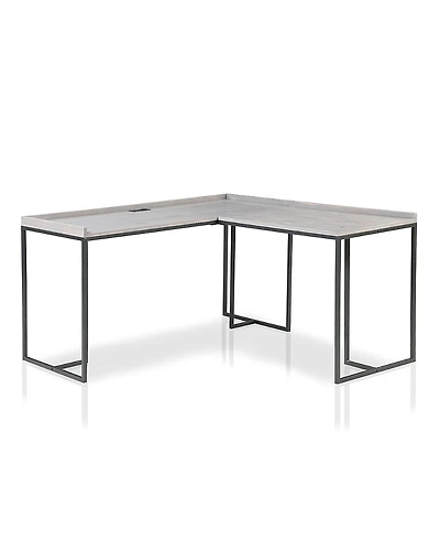 Furniture of America Hinsdale Metal Base L-Shaped Computer Desk with Usb Port and Outlet