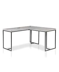 Furniture of America Hinsdale Metal Base L-Shaped Computer Desk with Usb Port and Outlet