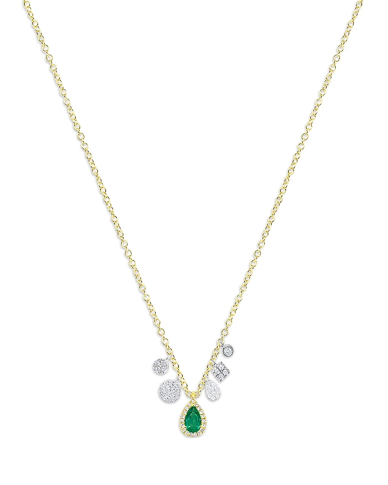 Meira T Emerald & Diamond Dangle Pendant Necklace