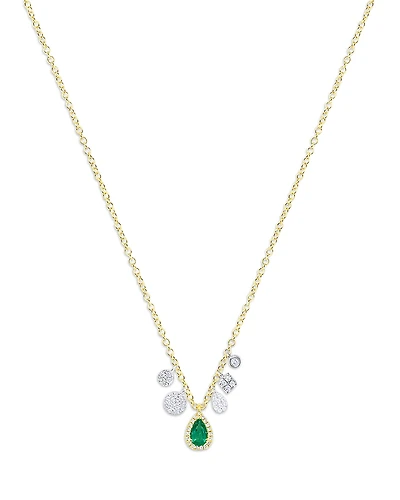 Meira T Emerald & Diamond Dangle Pendant Necklace