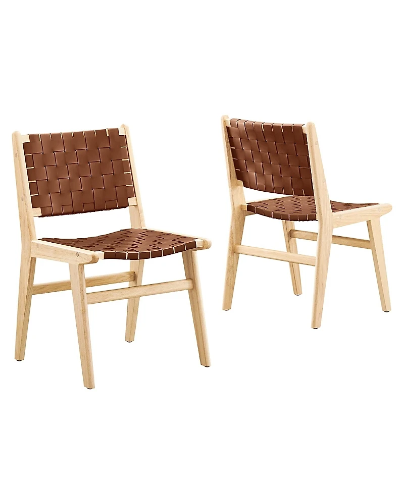 Modway Saoirse Leather Wood Dining Side Chair, Set of 2
