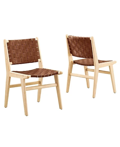 Modway Saoirse Leather Wood Dining Side Chair, Set of 2