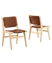 Modway Saoirse Leather Wood Dining Side Chair, Set of 2