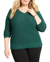 Nic+Zoe Plus Shimmer Waffle V-Neck Sweater