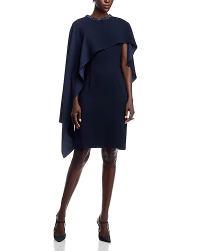 Teri Jon by Rickie Freeman Beaded Neck Cape Dress
