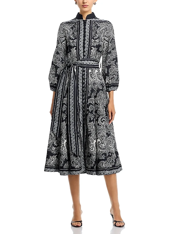 nancy yang mandarin collar midi dress This dress is a chic A-line mini dress crafted from shimmering metallic fabric in a slate-blue tone, giving it a sleek and modern appeal. It features a Chinese-inspired high mandarin collar adorned