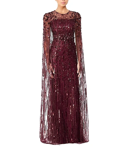 Jenny Packham Ruby Embellished Cape Maxi Dress