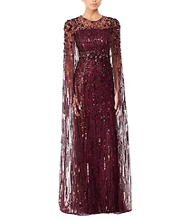 Jenny Packham Ruby Embellished Cape Maxi Dress